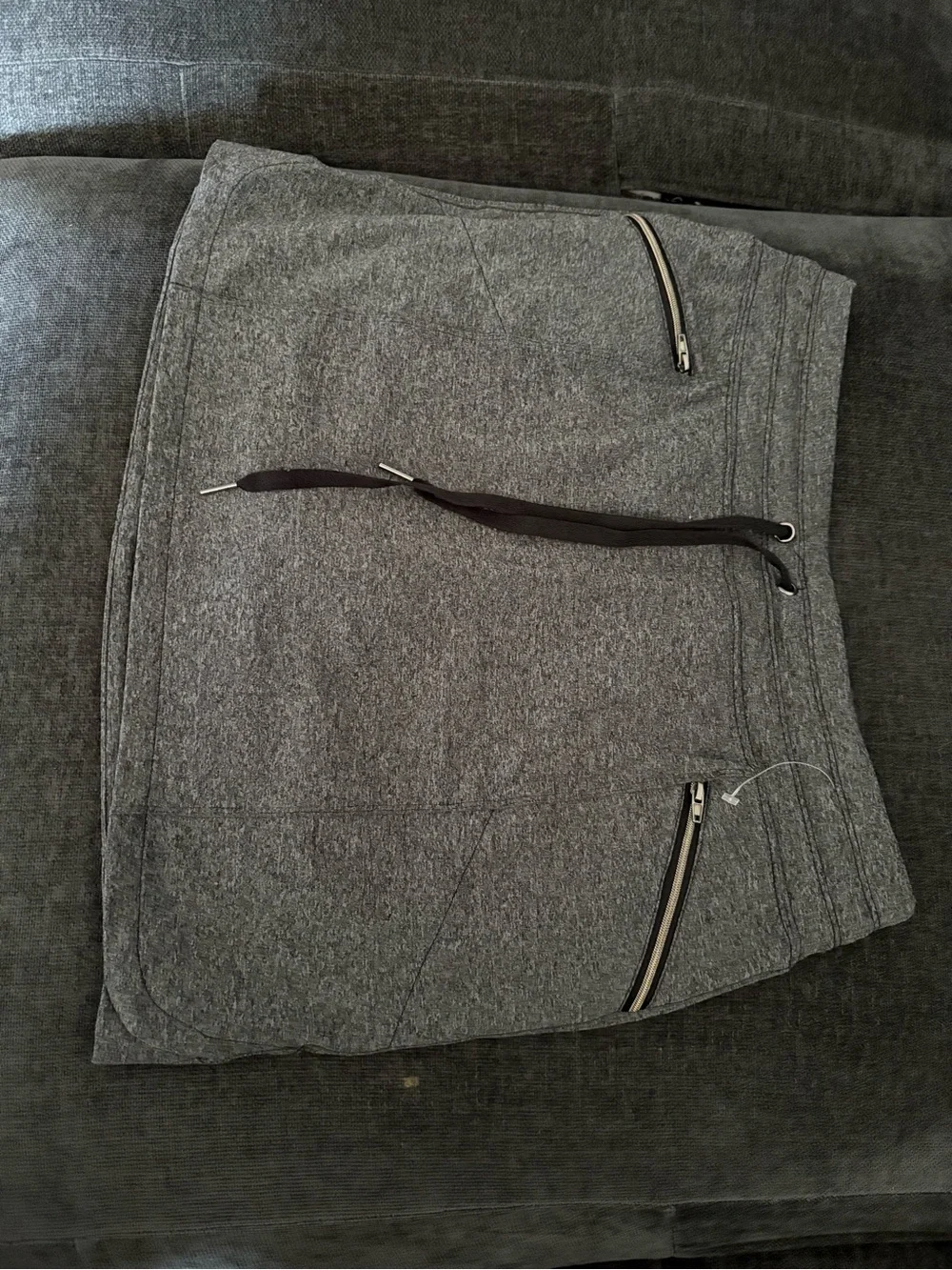 Gray Knit Drawstring Mini Skirt